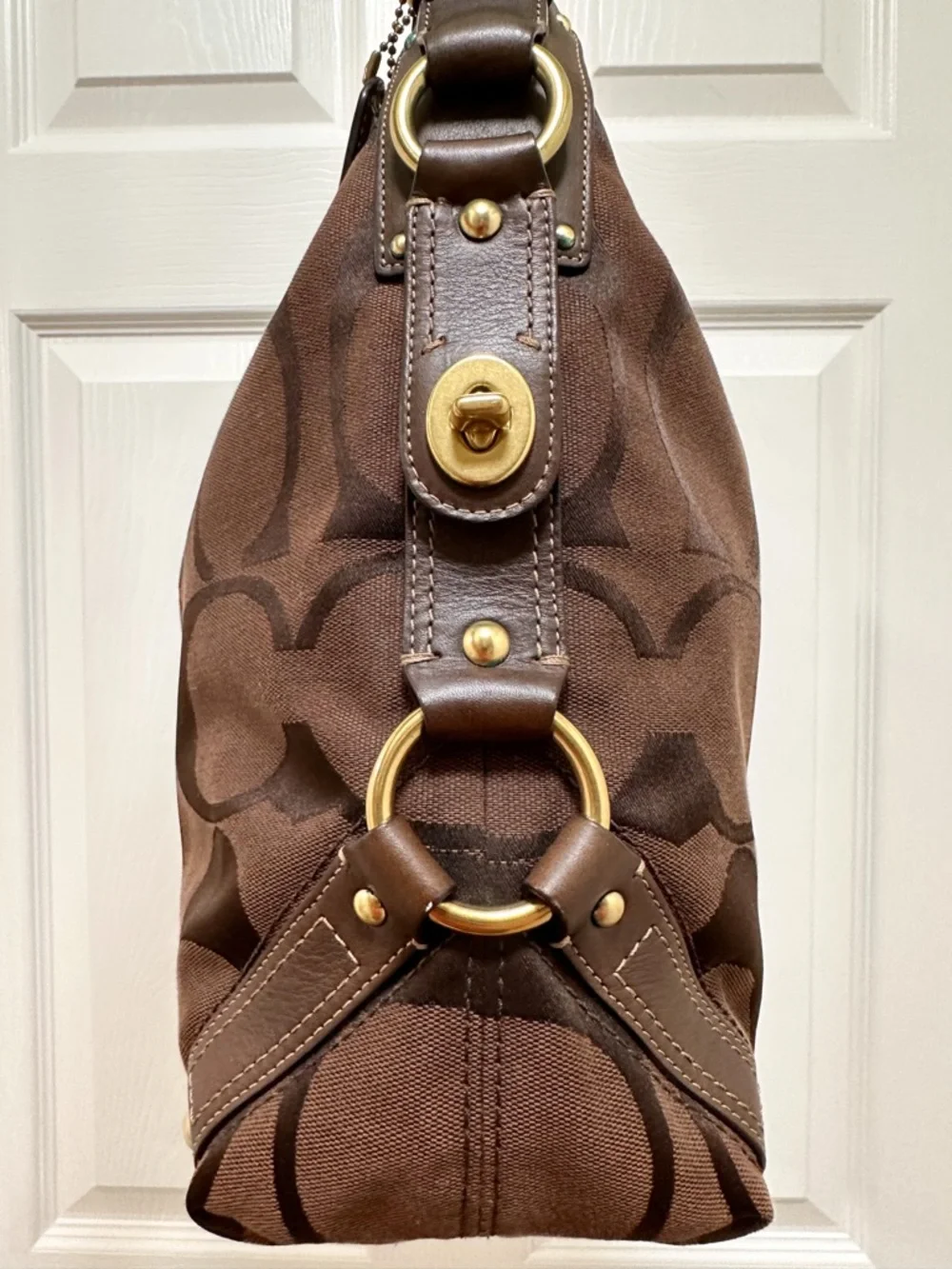 Coach Carly Large Hobo Bag Chocolate Signature Jacquard Mahogany NWOT